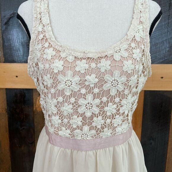 AEO crochet layered lace hi-lo sheer chiffon dress - Picture 3 of 9